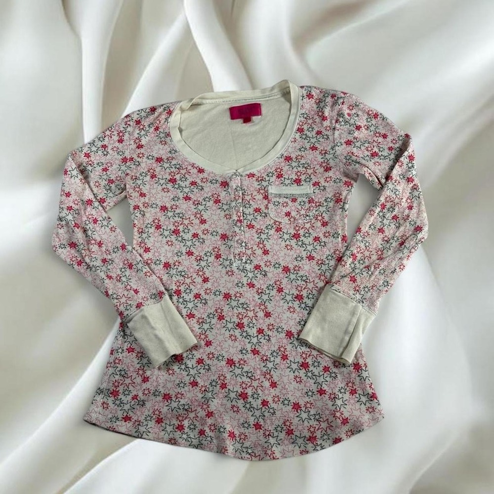 Victoria's‎ Secret 2011 pink star graphic henley long sleeve Y2K vintage mcbling